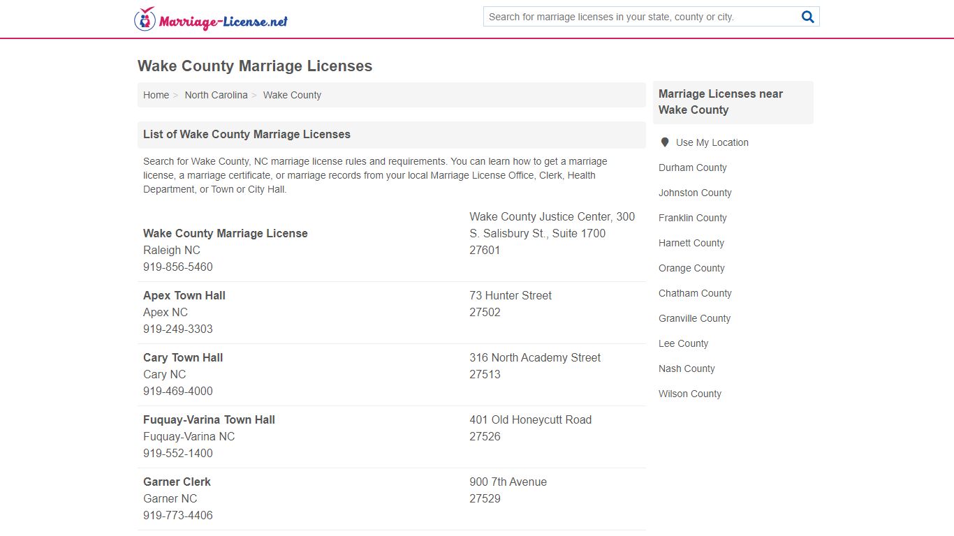 Wake County Marriage Licenses