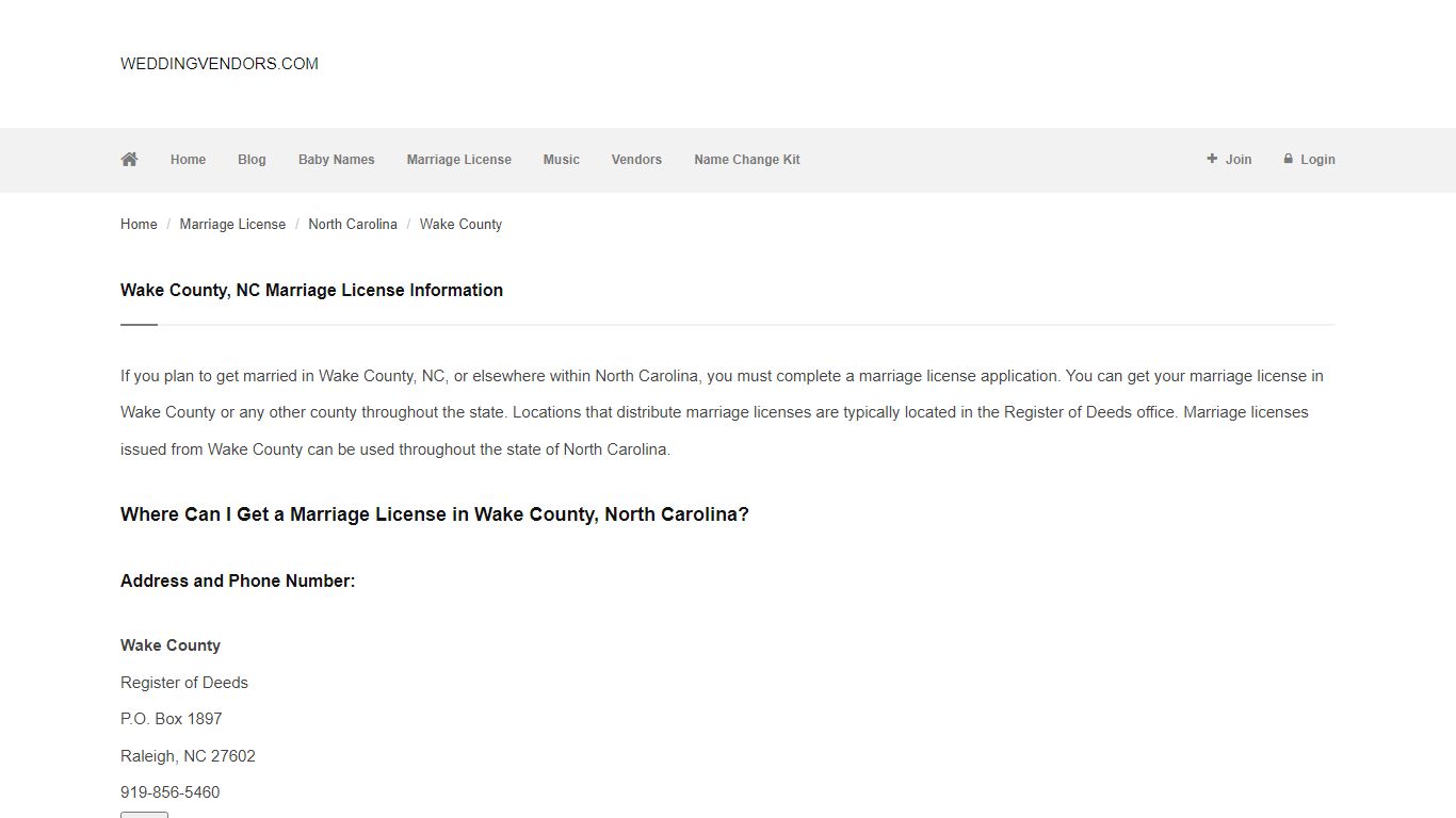 Wake County, NC Marriage License Information - wedding vendors